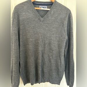 Club Room V-neck Pullover Sweater Men's Size Medium Grey Merino Wool Blend